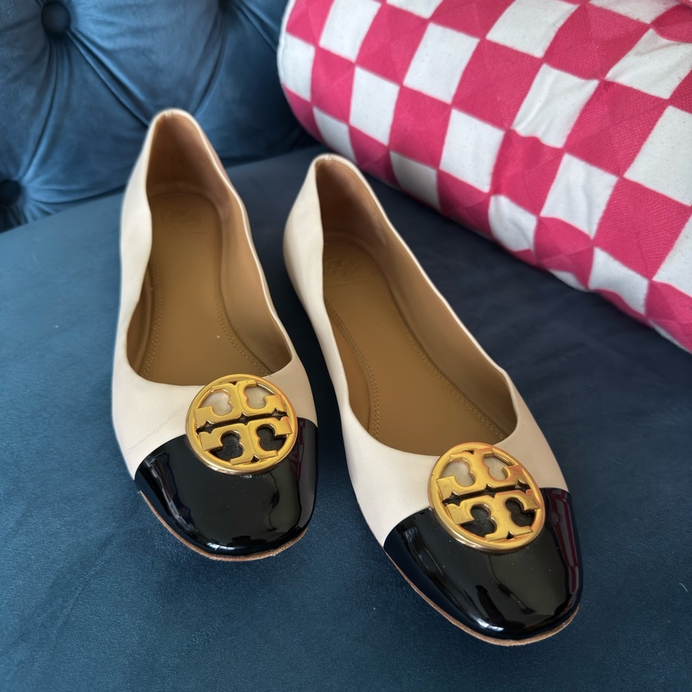 Tory Burch Claire Cap-Toe Ballet Flats - Size 11 - Cream